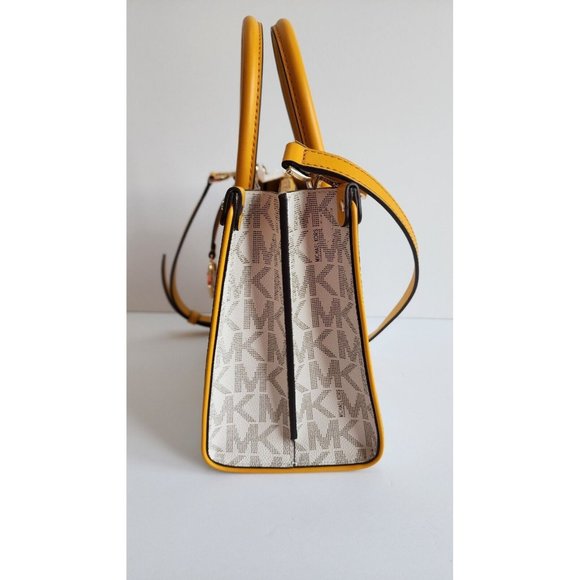 Michael Kors Center Stripe SUN Yellow Signature MAPLE small Satchel Tote NWT! - Picture 4 of 14
